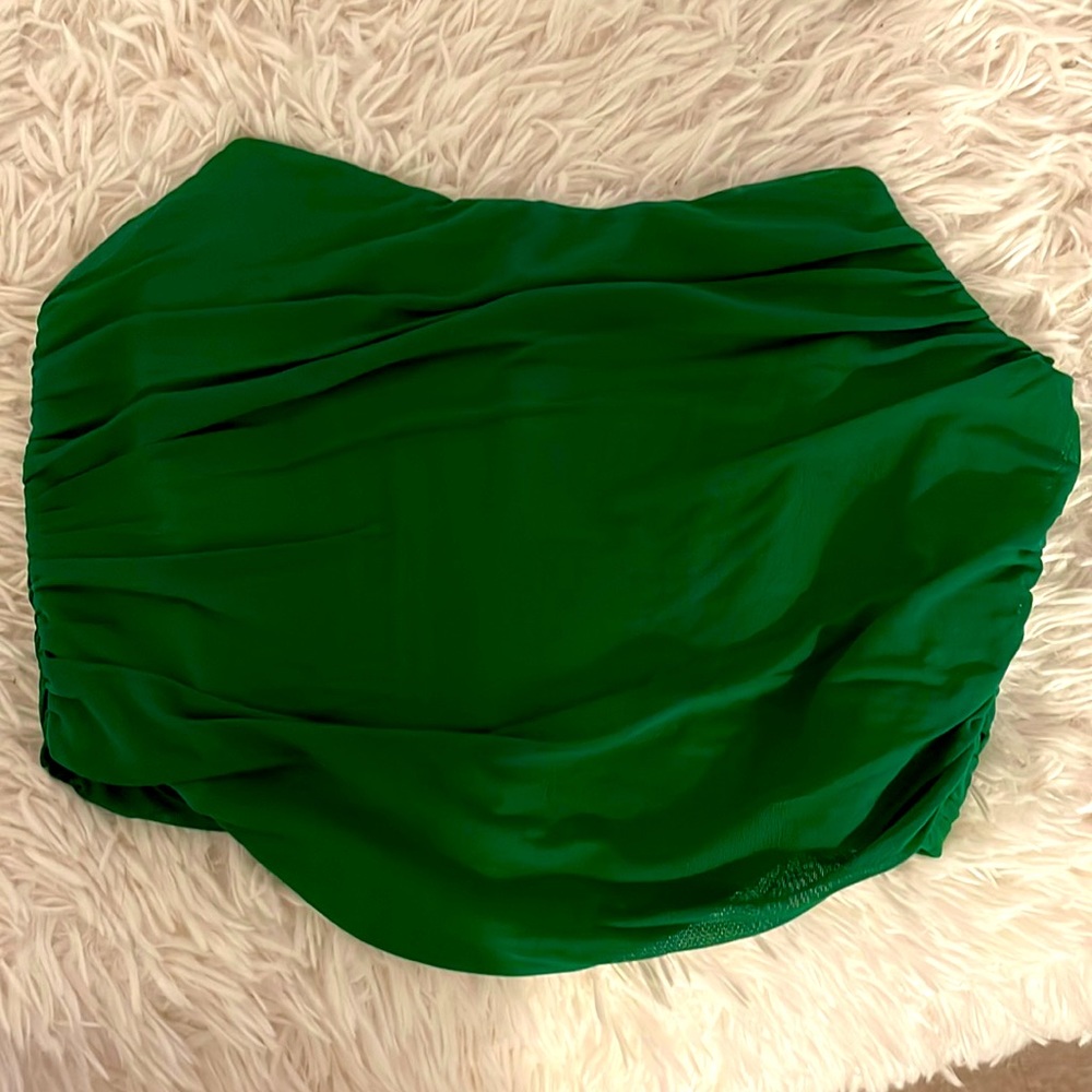 Green strapless corset top with zipper